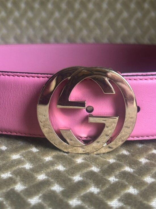 GUCCI Pretty Pink 100% Leather Interlocking G Buckle Belt main image 11